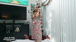 Step mom trims the Christmas tree while junior jerks off watching her see-through outfit - Kymber Leigh