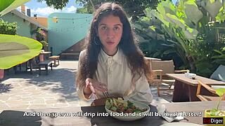 I’m stunned seeing cum drip on her face in a public cafe