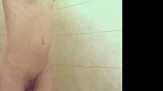 pretty latina model shows off small tits while bathing naked in the shower 😍