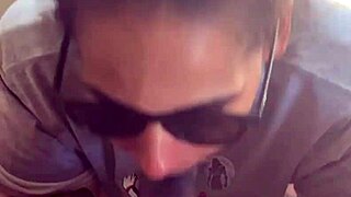 lightskin ebony step-sister teasing with blowjob by window, gets cum on face as boyfriend searches