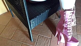 sitting in chair with pantyhose and high heels