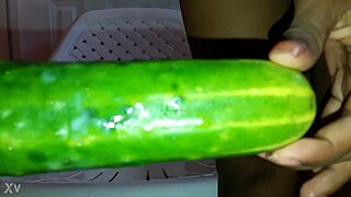 Young Ebony Girl Mel Masturbates With Cucumber!