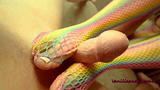 Sexy latina babe gives footjob while playing with her pussy in close up POV - vanillaandcaramel