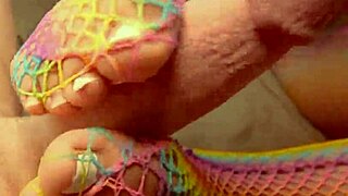 Sexy latina babe gives footjob while playing with her pussy in close up POV - vanillaandcaramel