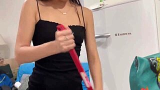 skinny teen housewife cleans house naked for shaved pussy masturbation