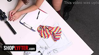 Petite Brunette Sucks Security Guard's Monster Cock in Deepthroat Blowjob Before Doggystyle Creampie