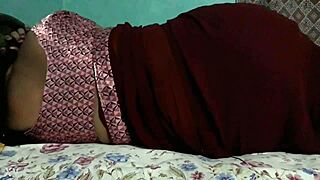 Sanjana Aunty Shows Ass in Maroon Saree
