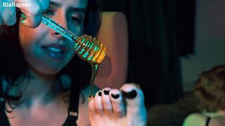 Honey feet licking challenge with domination