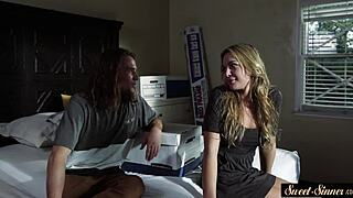 The teen babe engages in sensual foreplay before getting banged in this taboo roleplay