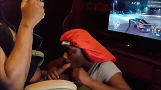 Playing Nfs While Getting Blowjob Until Swallow
