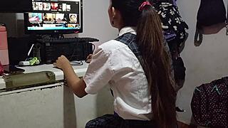 hey, why did my schoolgirl sneak into that room? she ended up acing her sexual learning session with a deep blowjob!