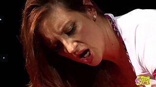 this brunette with huge natural tits gets drilled by a blonde lesbian in stockings and shoes 😍