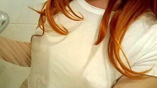 Redhead Teen 18+ Bathing In The Shower With Tattoo