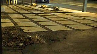 Stranded teen amateur gets rough doggystyle domination outdoors in public