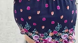 Fat blonde milf in lingerie on public street