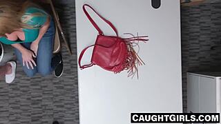 Redhead teen 18+ and busty milf caught shoplifting, bent over by security guy