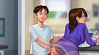 babe gives back rub while sucking cock