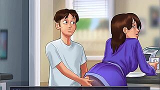 babe gives back rub while sucking cock