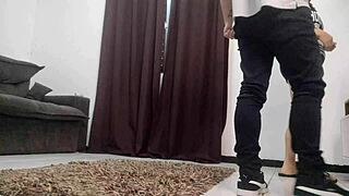 Wife craves dirty doggystyle sex with big cock technician, no panties on, hoping for ass fucking in homemade cuckold scene