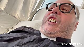 Bolivian student feels deep pleasure as priest damian punishes her with blowjob and cum