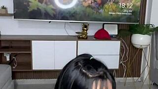 beautiful latina brunette plays with big dildos on her ass