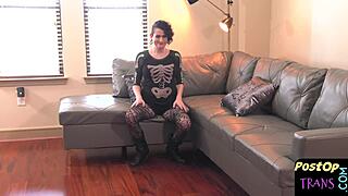 ts solo babe is masturbating and dildoing in this close up fetish scene