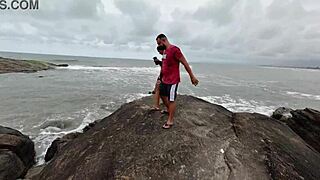 We're fucking this skinny ninfeta carioca with big natural tits outdoors in the woods without condom, even after getting caught we keep pounding her big pussy in the car.