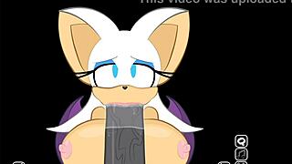 Rouge just can't resist interrupting Shadow to suggestively handle that big monster cock in the game scene.