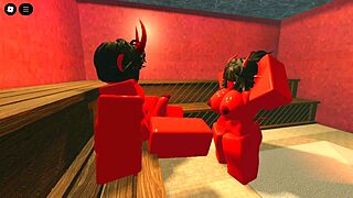 Demon girl seduces with hot oiled body in sauna. Intense sex follows.