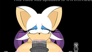 Rouge just can't resist interrupting Shadow to suggestively handle that big monster cock in the game scene.