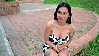 stranger convinces big-titted latina to suck big cock in pov deepthroat... amateurs film her face fucking and blowjob.