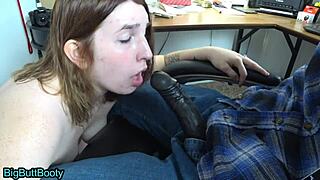 Curvy ebony rides monster cock, dripping milk from her saggy tits