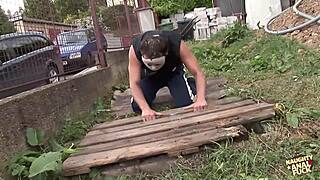 busty blonde captured, asshole railed by masked group 😈