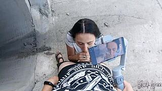 she asked me to film her blowjob skills, swallowed my cum mouthful outdoor with neighbors watching, so hot!