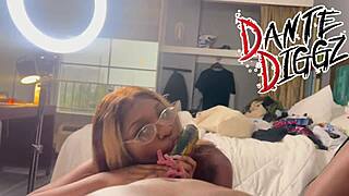 two ebony beauties compete in a fun contest with boyfriends