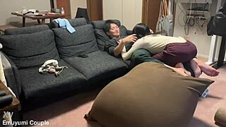 this japanese amateur couple starts with casual riding and kissing, building to intense fucking and orgasms in their real home sex session