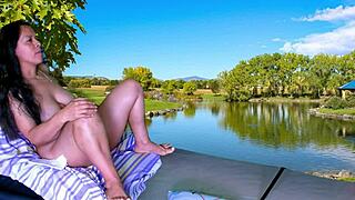 Outdoor sex barbeque preview features Agarabas and Olpr with shaved big ass cunilingus close-ups. Natural tits shine in the action.