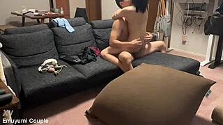 this japanese amateur couple starts with casual riding and kissing, building to intense fucking and orgasms in their real home sex session