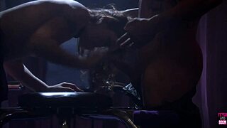 The bald guy screws small titted brunette babe in vintage style