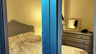 my stepmom left the door open showing her hairy big pussy lips in bedroom