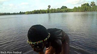 hot skinny african village girl walks naked outdoors