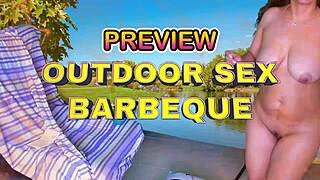 Outdoor sex barbeque preview features Agarabas and Olpr with shaved big ass cunilingus close-ups. Natural tits shine in the action.