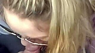 Public Pickup Car Blowjob with Cum in Mouth