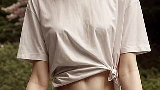 lingerie models posing barefoot under cherry blossom trees