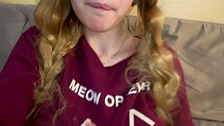 Stunning college blonde explores her big natural tits alone at home. Gets super horny in private forest spot