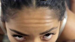 Ebony Babe Gives POV Blowjob To Stepbrother's BBC While Masturbating In Homemade Massage Session