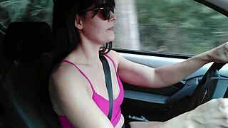 raquel asking for directions all naughty, touching and sucking a stranger's dick, swallowing cum without a mask