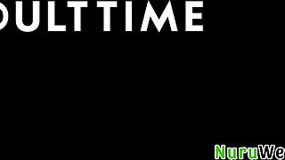 Suggestive blonde masseuse offers nuru massage session