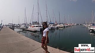 This amateur Thai teen 18+ Cherry gets bent over in sexy uniform for POV fuck by big white cock.