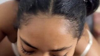 Ebony Babe Gives POV Blowjob To Stepbrother's BBC While Masturbating In Homemade Massage Session